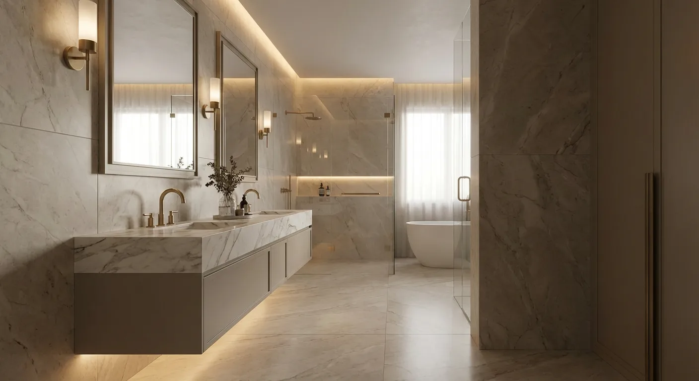Conception 3D photoréaliste d'une salle de bains par Tendance & Vous